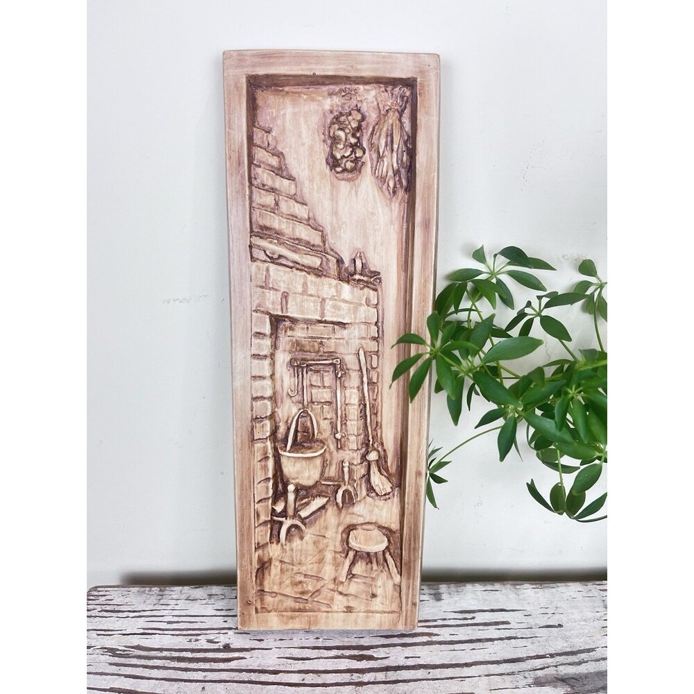 Vintage 3D Bas Relief Chalkware Rustic Kitchen Cottage Interior Wall Plaque 14”